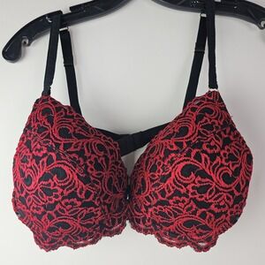 Smart and Sexy Bra 38C Padded‎ Maximum Cleavage Red Black Lace Push Up